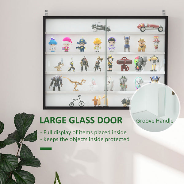 5-tier display case with 2 glass doors and 4 adjustable shelves, black and white