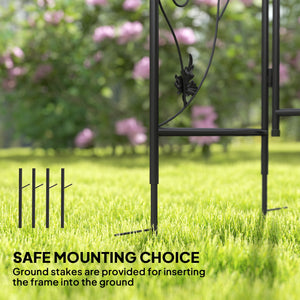 7ft Steel Garden Arch with Gate, Trellis for Climbing Plants, Roses, Vines, Wedding Arch for Outdoor, Garden, Lawn, Backyard, Black