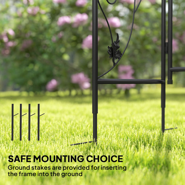 7ft Steel Garden Arch with Gate, Trellis for Climbing Plants, Roses, Vines, Wedding Arch for Outdoor, Garden, Lawn, Backyard, Black