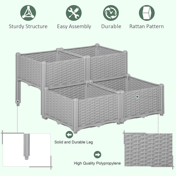 4-piece raised garden bed in PP, grey