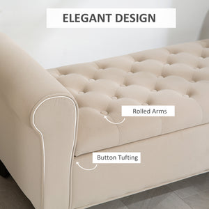 Ottoman storage bench, button-tufted seat and rolled arms – Beige