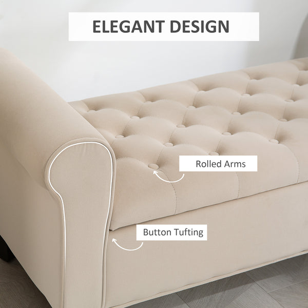Ottoman storage bench, button-tufted seat and rolled arms – Beige