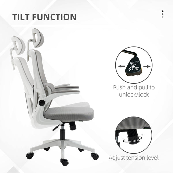 Ergonomic Office Chair with Auto-Adaptive Lumbar Support, High Back Desk Chair with Adjustable Headrest &amp; Height, Rotatable Arm, Rocking Function for Office, Gray