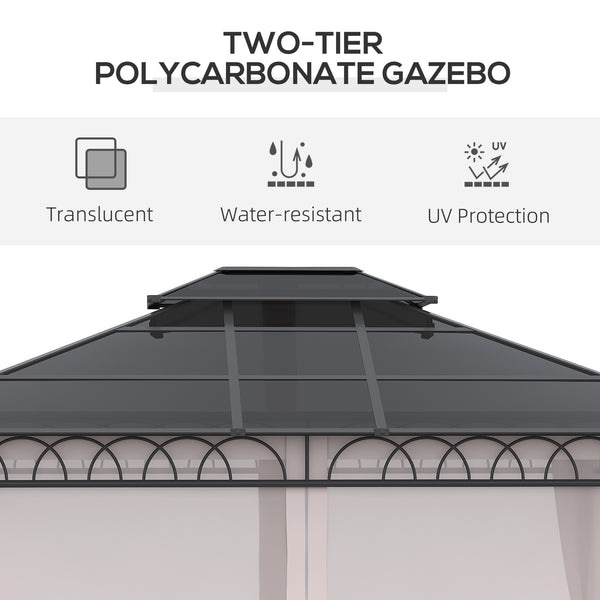 10' x 12' Gazebo with Double PC Hardtop, Steel Frame, Netting &amp; Curtains, Khaki