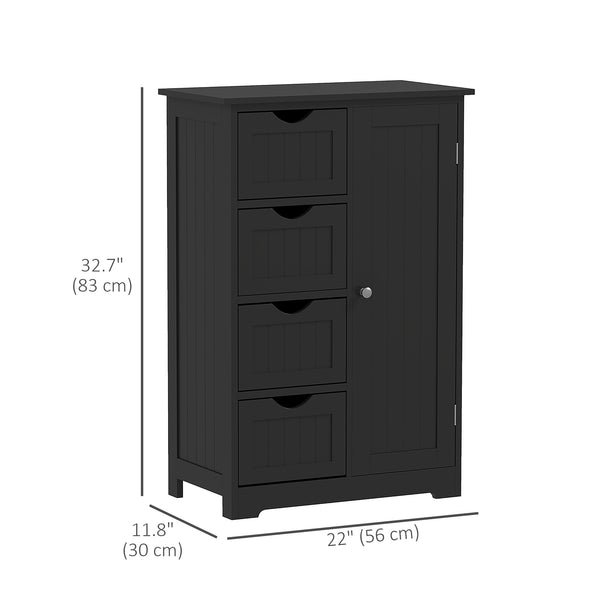 Bathroom Storage Cabinet with Adjustable Shelf and 4 Drawers, Black