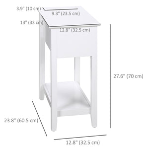 Folding side table with storage shelf and cable management, white