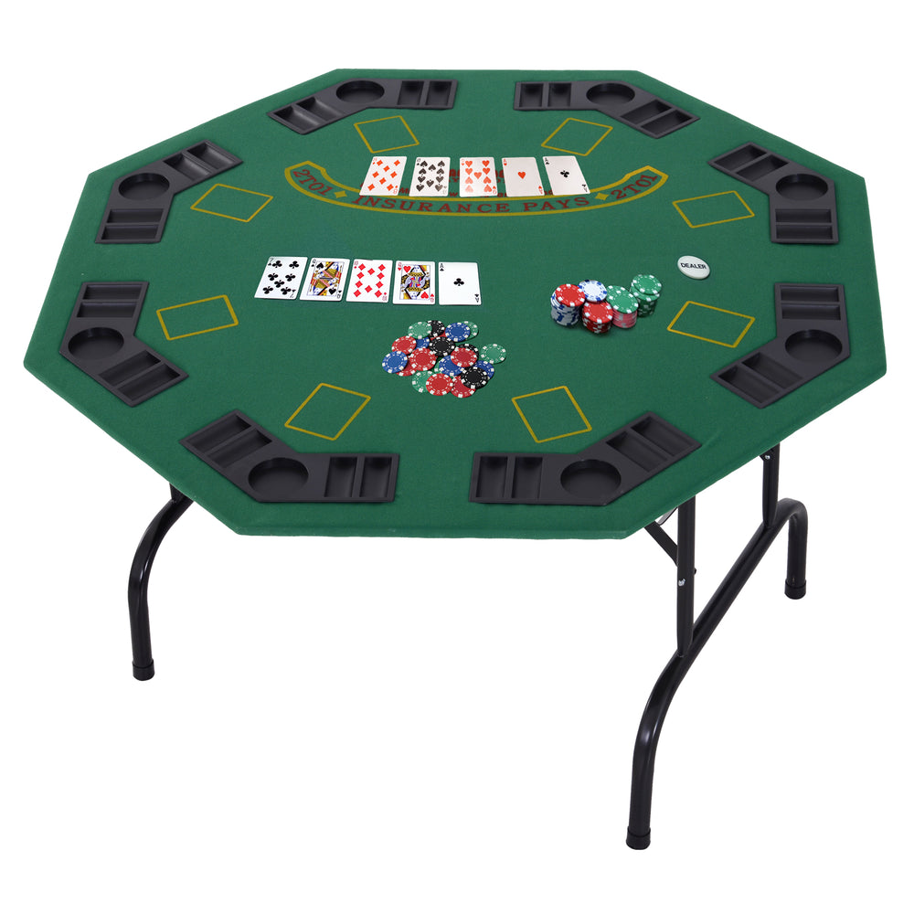 8-Player Folding Poker Table with Cup Holders, Green