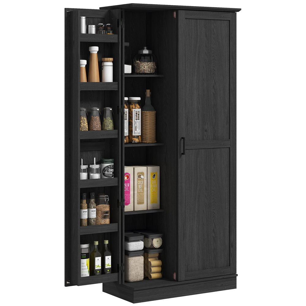 Storage unit with door shelves and adjustable shelves, black