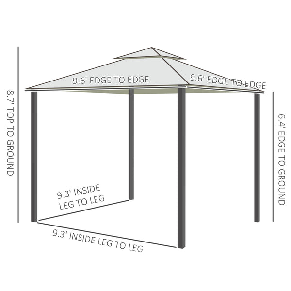 10' x 10' Patio Gazebo Outdoor Pavilion 2 Tire Roof Canopy Shelter Garden Event Party Tent Yard Sun Shade Steel Frame w/ Mosquito Netting Cream White