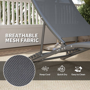 Set of 2 Outdoor Folding Lounge Chairs with Adjustable Backrest, Headrest and Mesh Seat for Beach and Pool, Grey