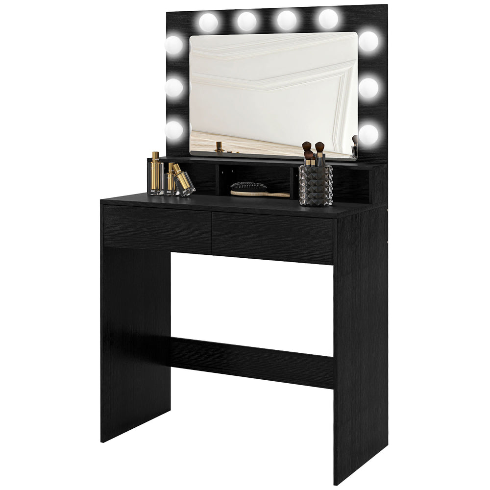 Dressing table with LED lighting mirror and drawers, black