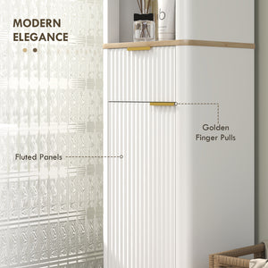 170 cm high, narrow bathroom cabinet with 3 open shelves, drawer and 2 adjustable shelves, white 