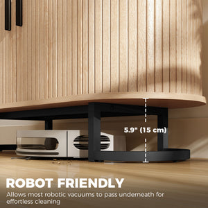Sideboard Buffet Cabinet with Curved Tambour Doors, Thick Tabletop and Arc Metal Legs Natural Wood