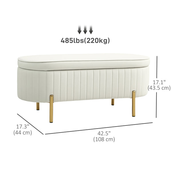 Upholstered tufted bedroom bench with metal legs, cream white