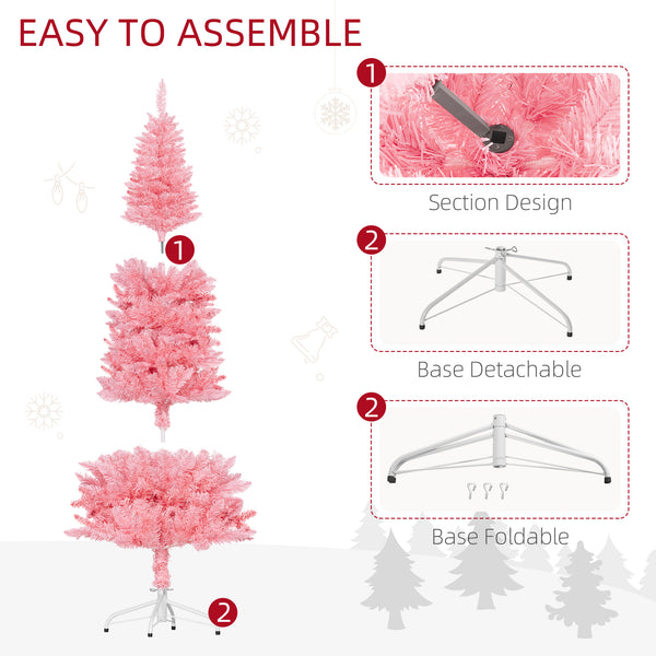 6ft Tall Artificial Christmas Tree with 479 Branches and Pink Steel Base
