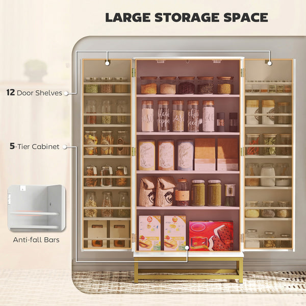 47-inch white pantry with 12 door shelves