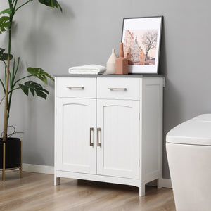 Freestanding bathroom cabinet with 2 drawers, double door, adjustable shelf, white