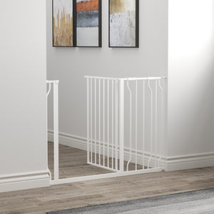 White pet gate with door and double locking system