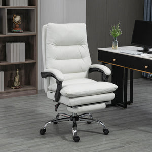 Office chair with massage and 6-point heating, reclining, microfiber upholstery with footrest, cream white