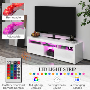 Cabinet with storage and LED lighting for TVs up to 55 inches, glossy white