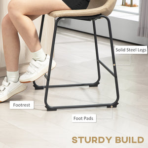 Set of 2 vintage style bar stools in faux leather, beige.