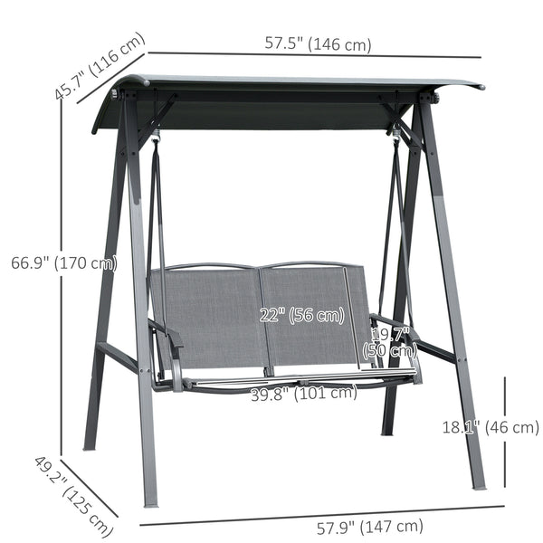 2-seater swing with adjustable canopy, grey