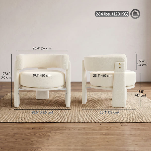 Sherpa armchair with lumbar cushion, cream white