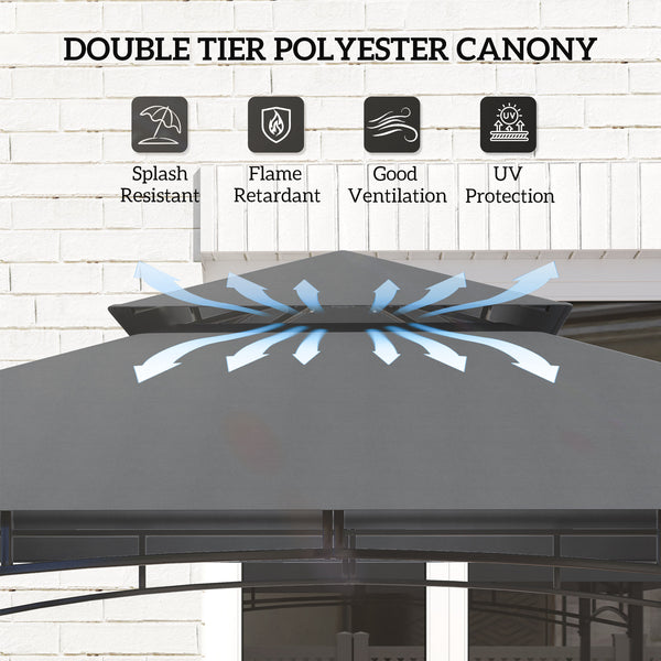 Two-tier barbecue gazebo with LED lighting, dark grey