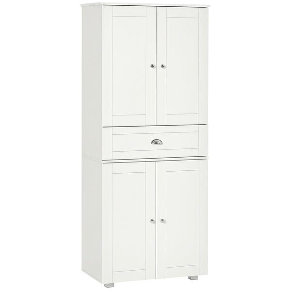 Modern storage unit with 4 doors and 3 adjustable shelves, white