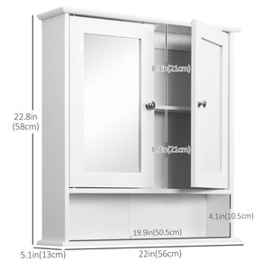 Medicine cabinet with double doors, open shelf and adjustable shelf, white