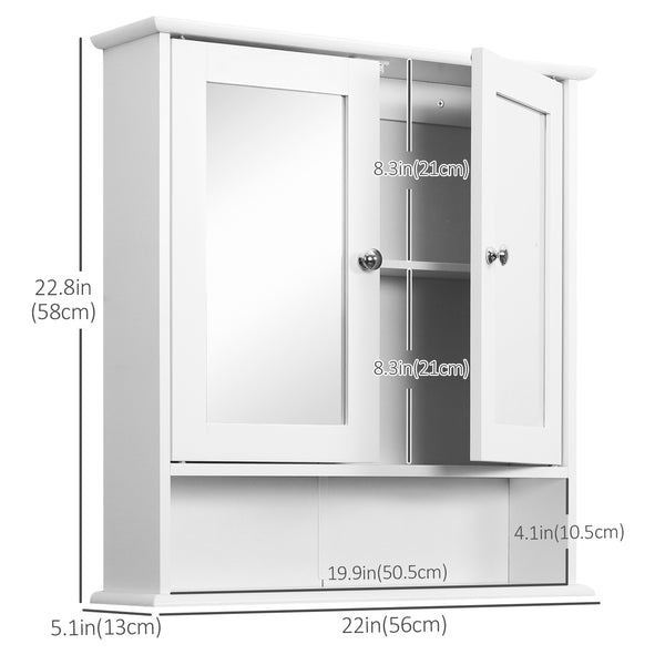 Medicine cabinet with double doors, open shelf and adjustable shelf, white
