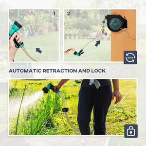 Retractable wall-mounted garden hose reel with automatic rewind