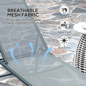 Set of 2 reclining lounge chairs with adjustable backrest, mesh seat, light gray