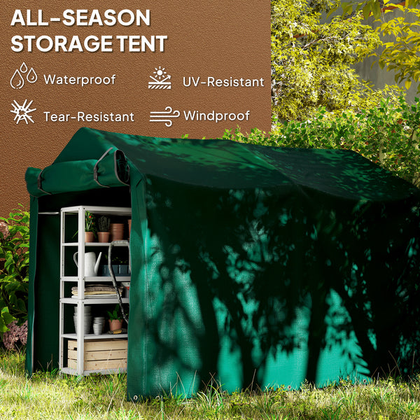 UV-resistant garden shed with roll-up zip door, dark green