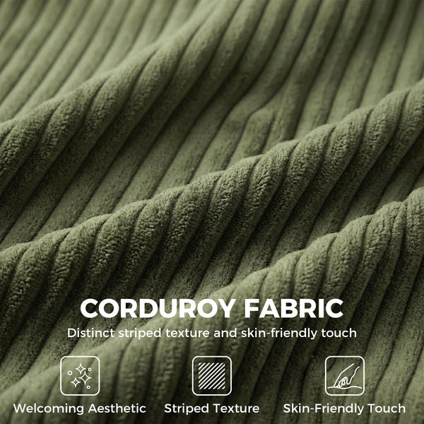 3-seater sofa with wide corduroy seat and deep seat, spring cushions, green