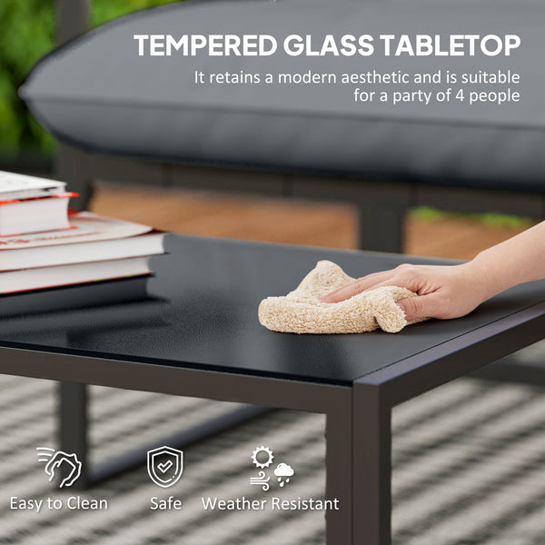 4 Piece Outdoor Furniture Set, Patio Conversation Set with Tempered Glass Table, Loveseat, 2 Chairs and Cushions, Grey