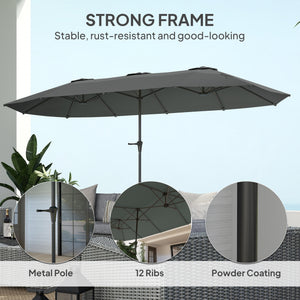 13-foot double-sided parasol with crank, light grey 