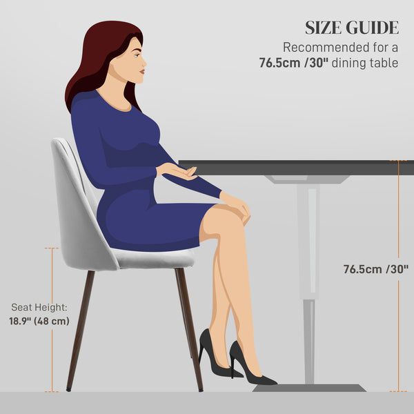 Set of 6 velvet upholstered chairs with steel backrest and legs, grey