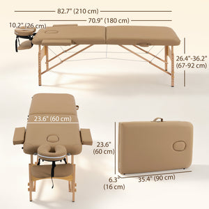 Professional 9-level adjustable folding massage table with accessories – Light brown