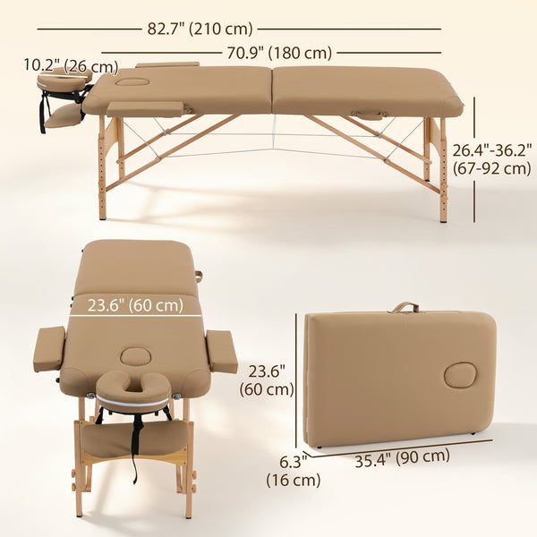 Professional 9-level adjustable folding massage table with accessories – Light brown