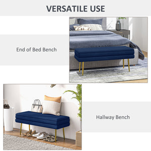 Velvet storage ottoman with steel legs, blue