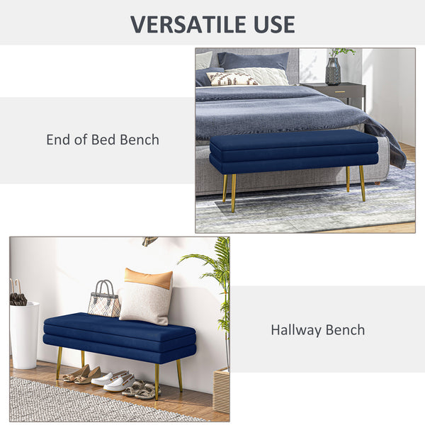 Velvet storage ottoman with steel legs, blue