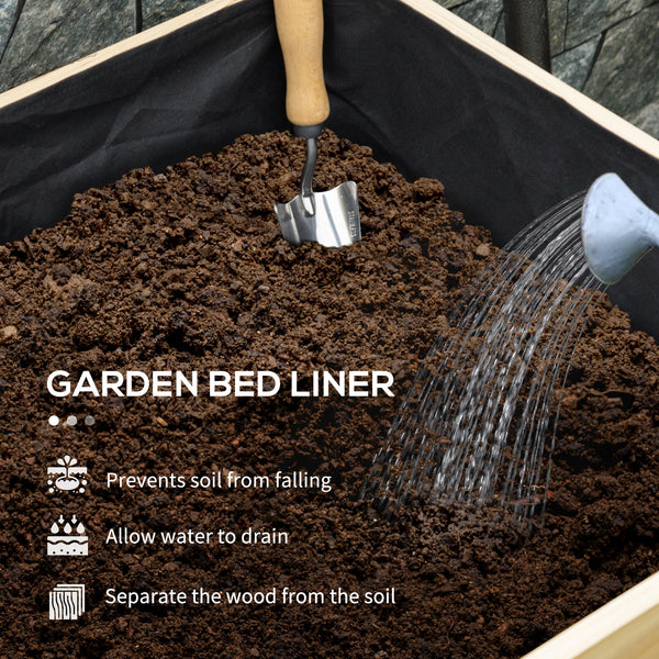 Raised wooden garden bed with legs, liner and drainage holes, 225.5 cm x 55 cm x 79 cm