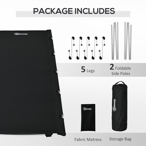 Lightweight aluminum camp bed with sturdy stand and carrying bag, black
