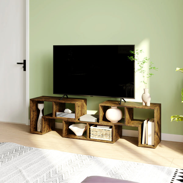 3-piece modular TV stand with 6 compartments for TVs up to 75 in. – Rustic brown