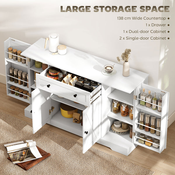 Country style sideboard with door, adjustable shelves, drawer, white