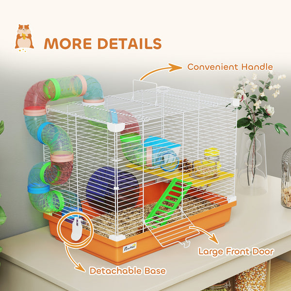 2-level cage with tunnel for small rodents, orange