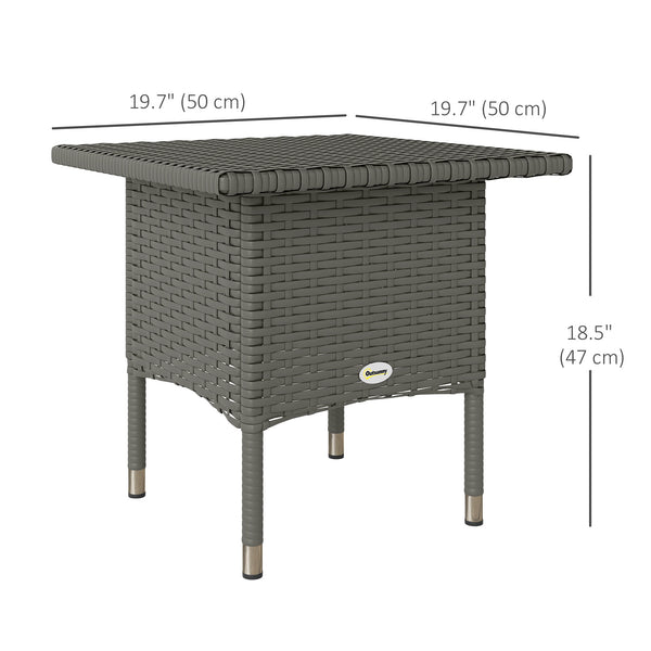Wicker outdoor side table with fully woven top, grey