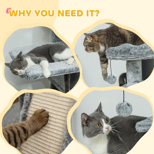 Adjustable Height Cat Tree, Multi-Level Climbing Tower with Scratching Posts