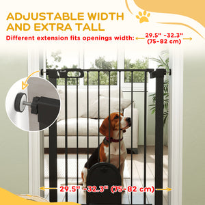 Extra-wide safety gate with small door, black